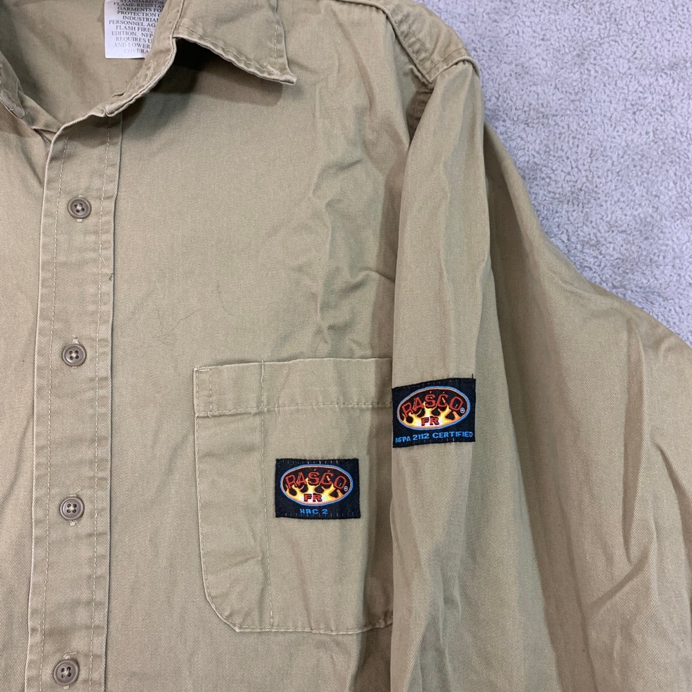 Rasco FR Men's 2XL-Reg Khaki Flame Resistant Work Shirt 100% Cotton Button Up - Picture 8 of 10